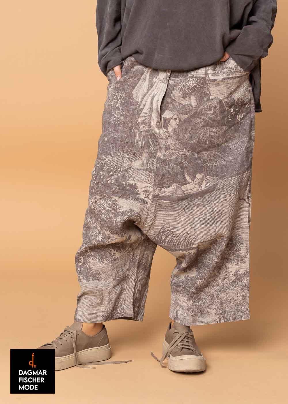 Sweat trousers by RUNDHOLZ BLACK LABEL in black print & tree print