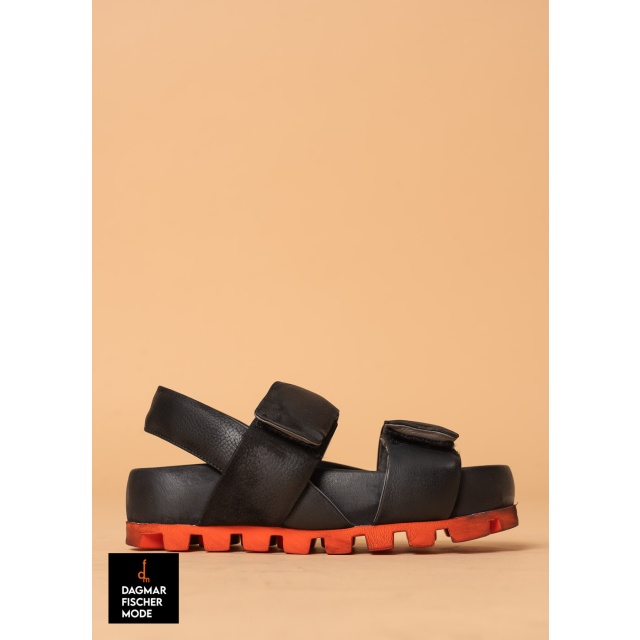 Sandals with Velcro fastening by LOFINA in Gasoline nero / corallo 