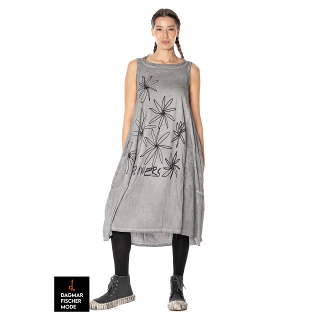 Sleeveless dress with flock print by RUNDHOLZ DIP in in charcoal 70% flock cloud & white print
