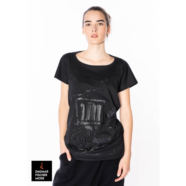 Basic T-Shirt von RUNDHOLZ DIP in black print & stonebleach/royal print