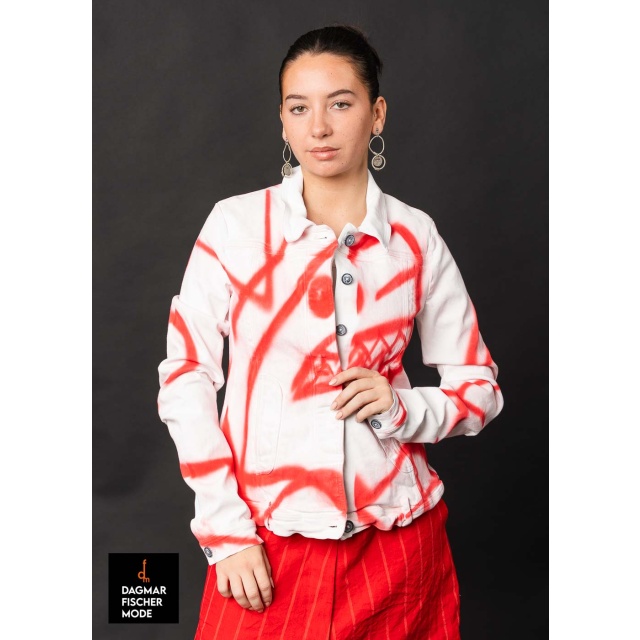 Denim jacket by RUNDHOLZ in graffiti ketchup