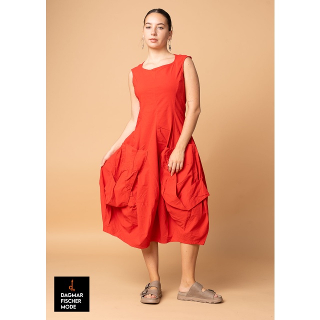 High-stretch dress by RUNDHOLZ in black, electric & ketchup