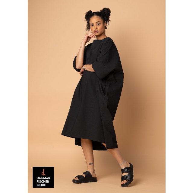 High-stretch one-size dress by RUNDHOLZ in black, electric & ketchup