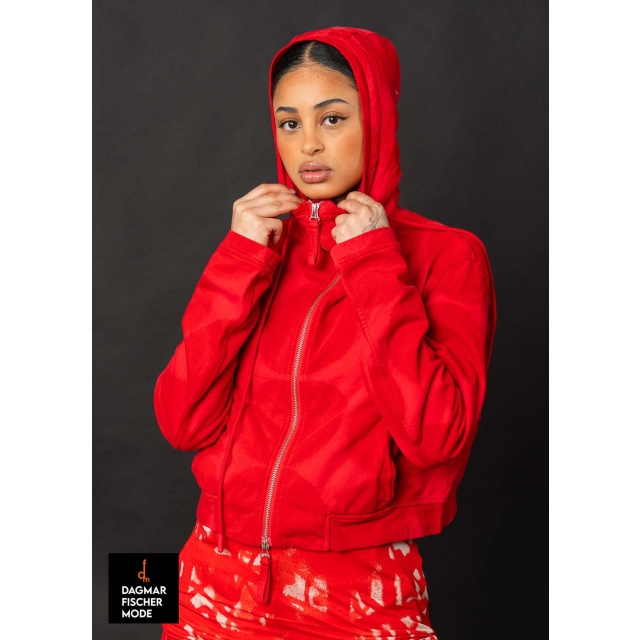 Sweatshirt jacket by RUNDHOLZ in electric print & ketchup print
