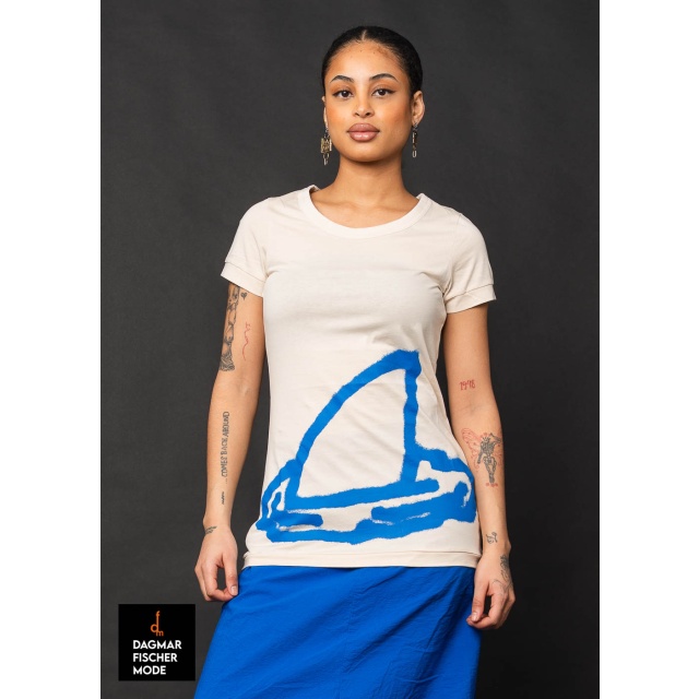 Tailored T-shirt by RUNDHOLZ in black print & marshmallow print