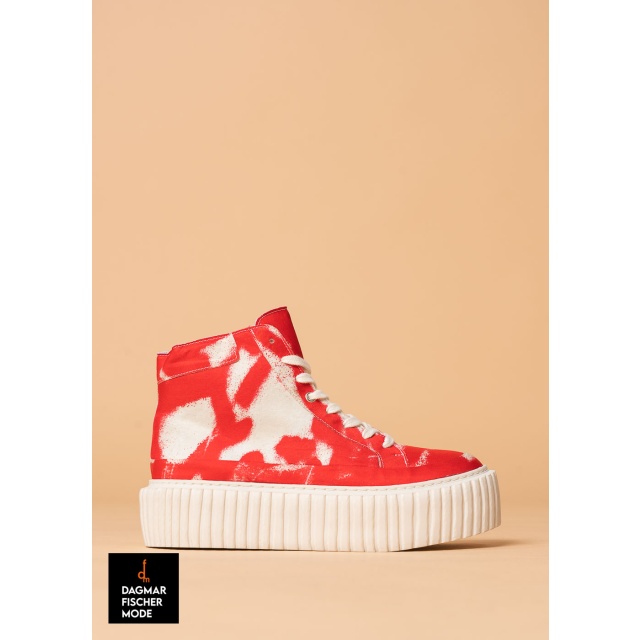 High summer sneakers by RUNDHOLZ in electric print & ketchup print