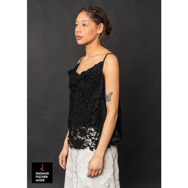 Lace top with a destroyed look by RUNDHOLZ DIP in black gloss