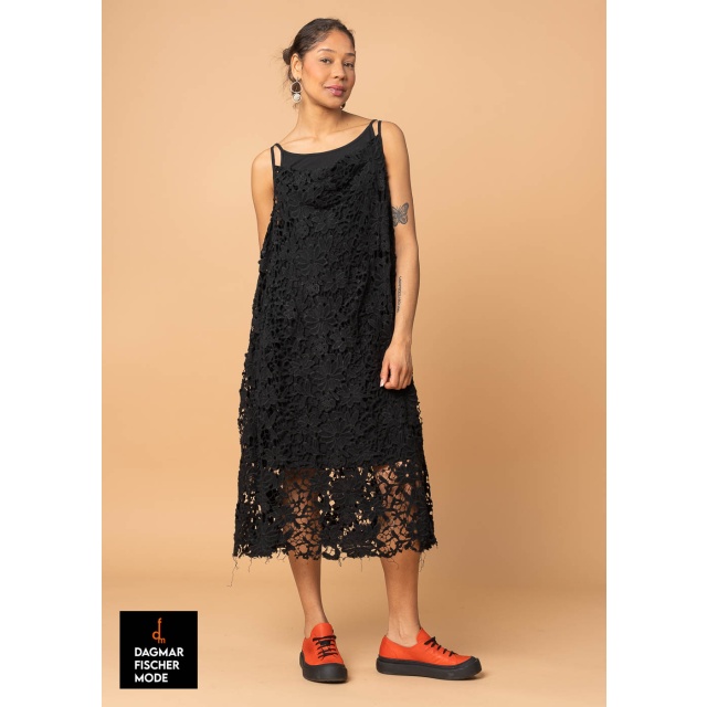 Lace dress with a destroyed look by RUNDHOLZ DIP in black gloss