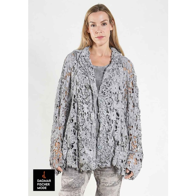 Oversized jacket made of lace in a destroyed look by RUNDHOLZ DIP in sky fog & seafoam fog