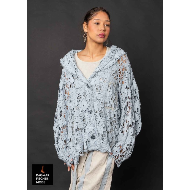 Oversized jacket made of lace in a destroyed look by RUNDHOLZ DIP in sky fog & seafoam fog