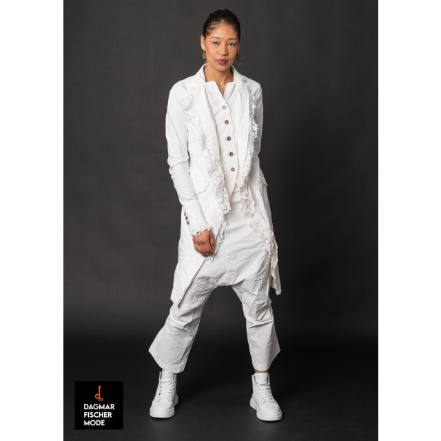 Fitted summer coat by RUNDHOLZ DIP in seaweed storm & seafoam fog