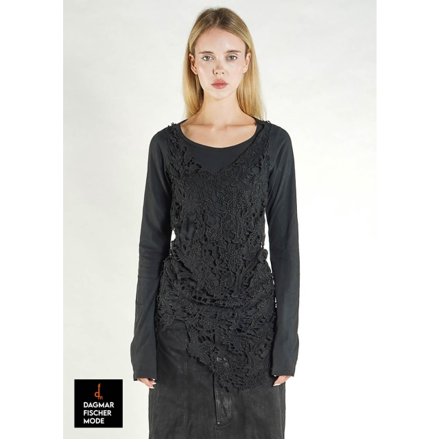Shirt mit Spitzenbesatz von RUNDHOLZ DIP in black gloss