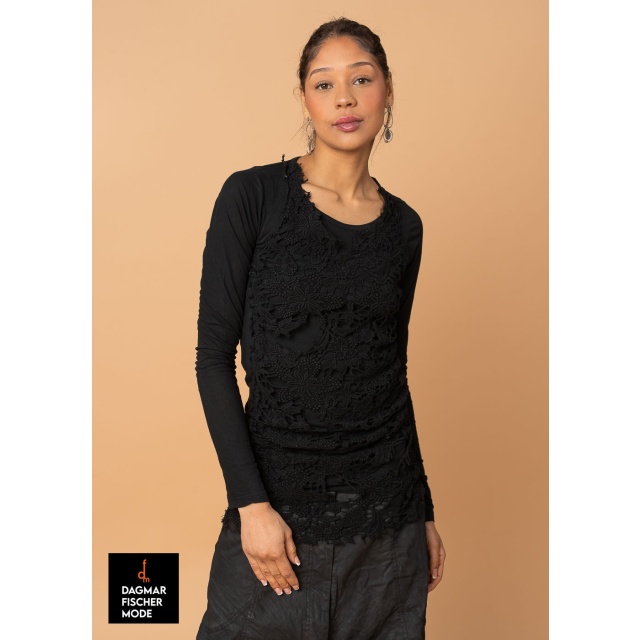 Shirt with lace trim by RUNDHOLZ DIP in black gloss