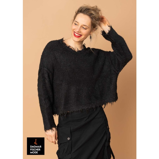 Silk knit sweater by RUNDHOLZ DIP in black, seaweed & sky