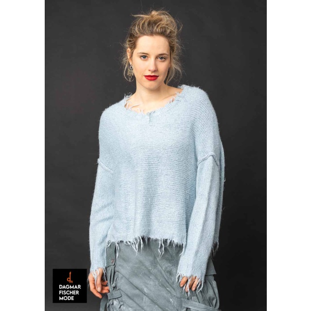 Silk knit sweater by RUNDHOLZ DIP in black, seaweed & sky