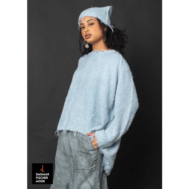 Wide silk knit sweater by RUNDHOLZ DIP in black, seaweed & sky