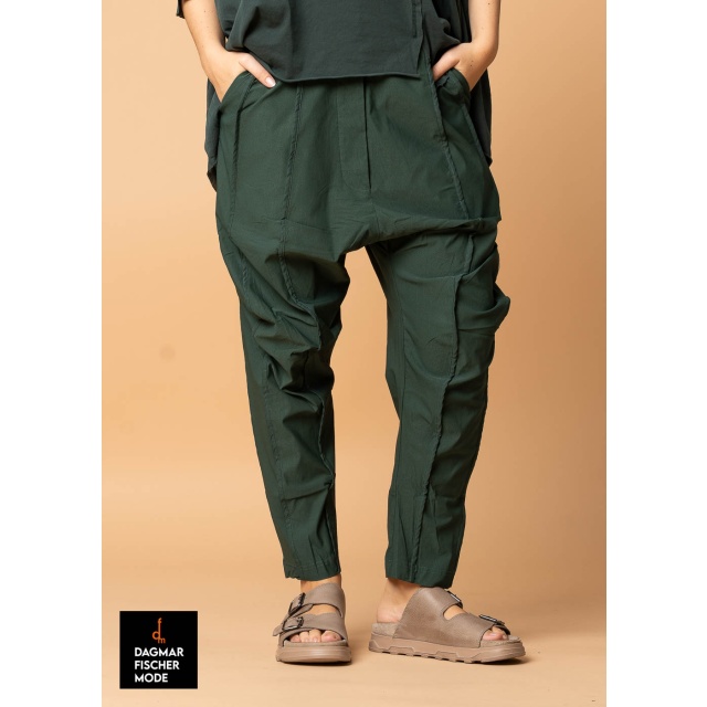 Narrow low crotch trousers by RUNDHOLZ BLACK LABEL in black & tree