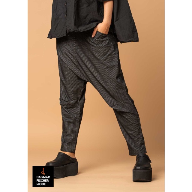 Casual pinstripe low crotch trousers by RUNDHOLZ BLACK LABEL in black stripe & tree stripe