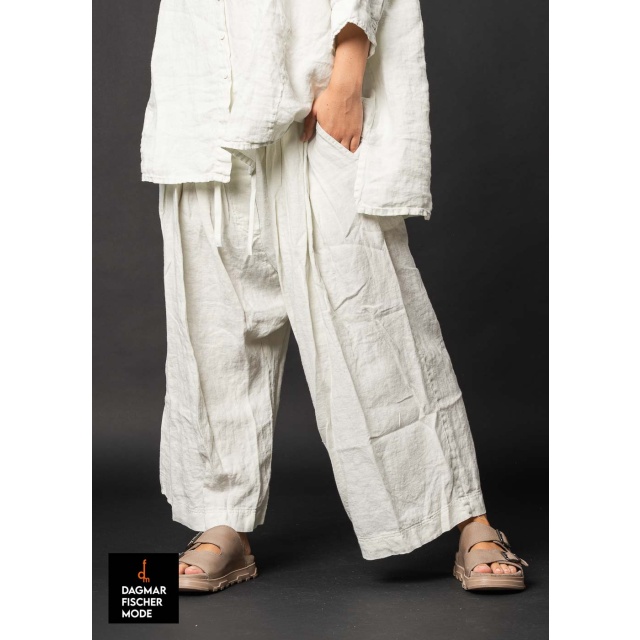 Linen drop crotch trousers by RUNDHOLZ BLACK LABEL in black & salina