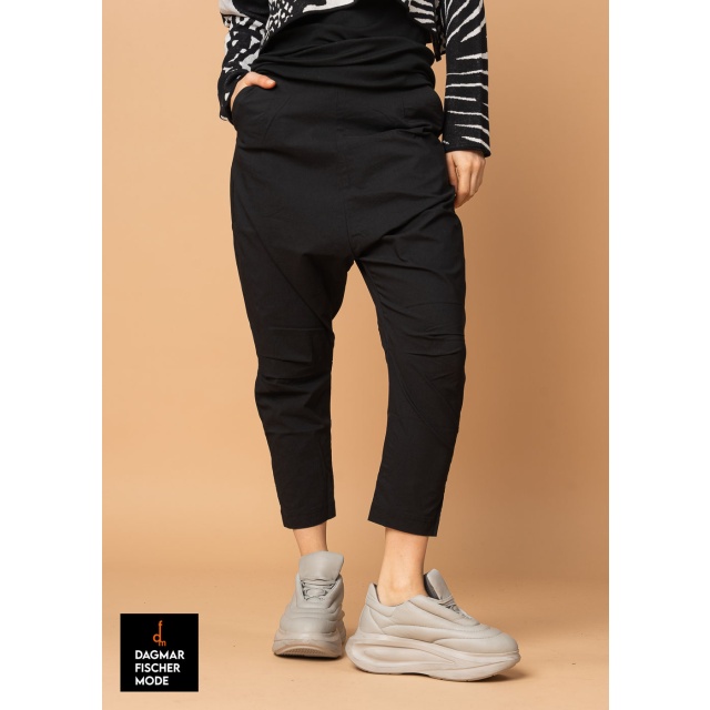 Elasticated low crotch trousers by RUNDHOLZ BLACK LABEL in black, tree & salina