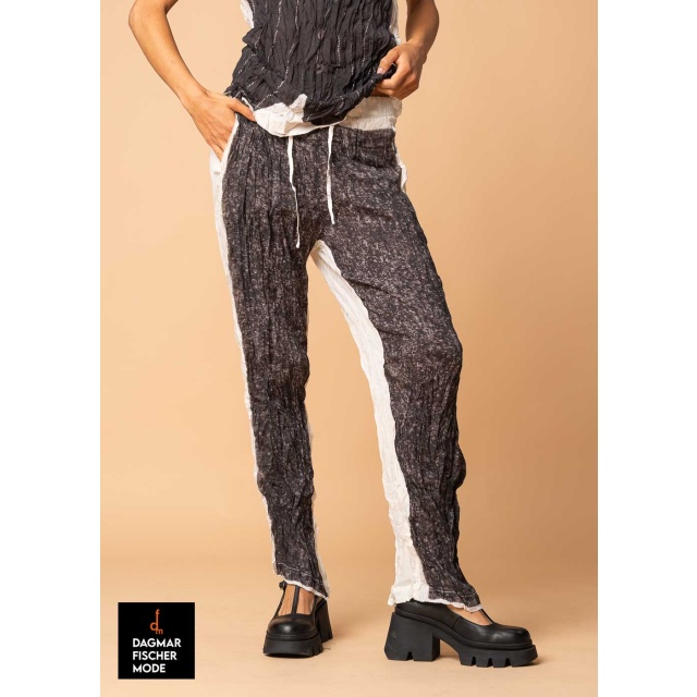 Casual trousers by RUNDHOLZ in black panel print & bone panel print
