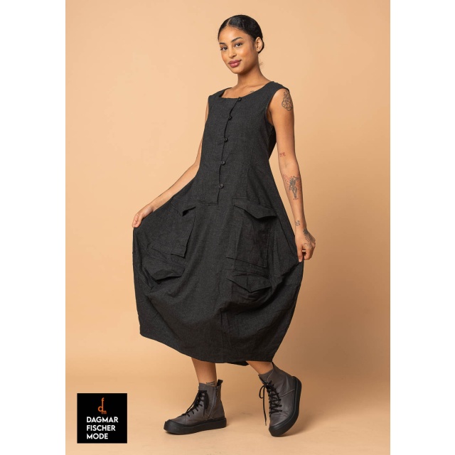 Sleeveless dress with wool content by RUNDHOLZ BLACK LABEL in black stripe