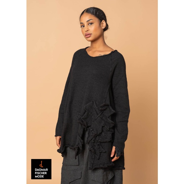 Langer Pullover aus gekochter Wolle von RUNDHOLZ BLACK LABEL in black