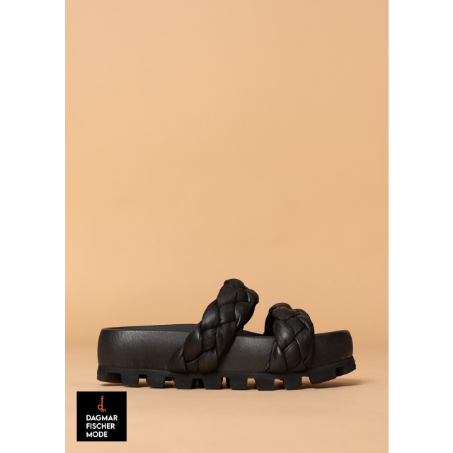 Sandals with wide straps by LOFINA in Gasoline nero / nero 