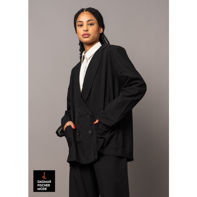 Langer Canvas-Blazer von LURDES BERGADA in black und moss