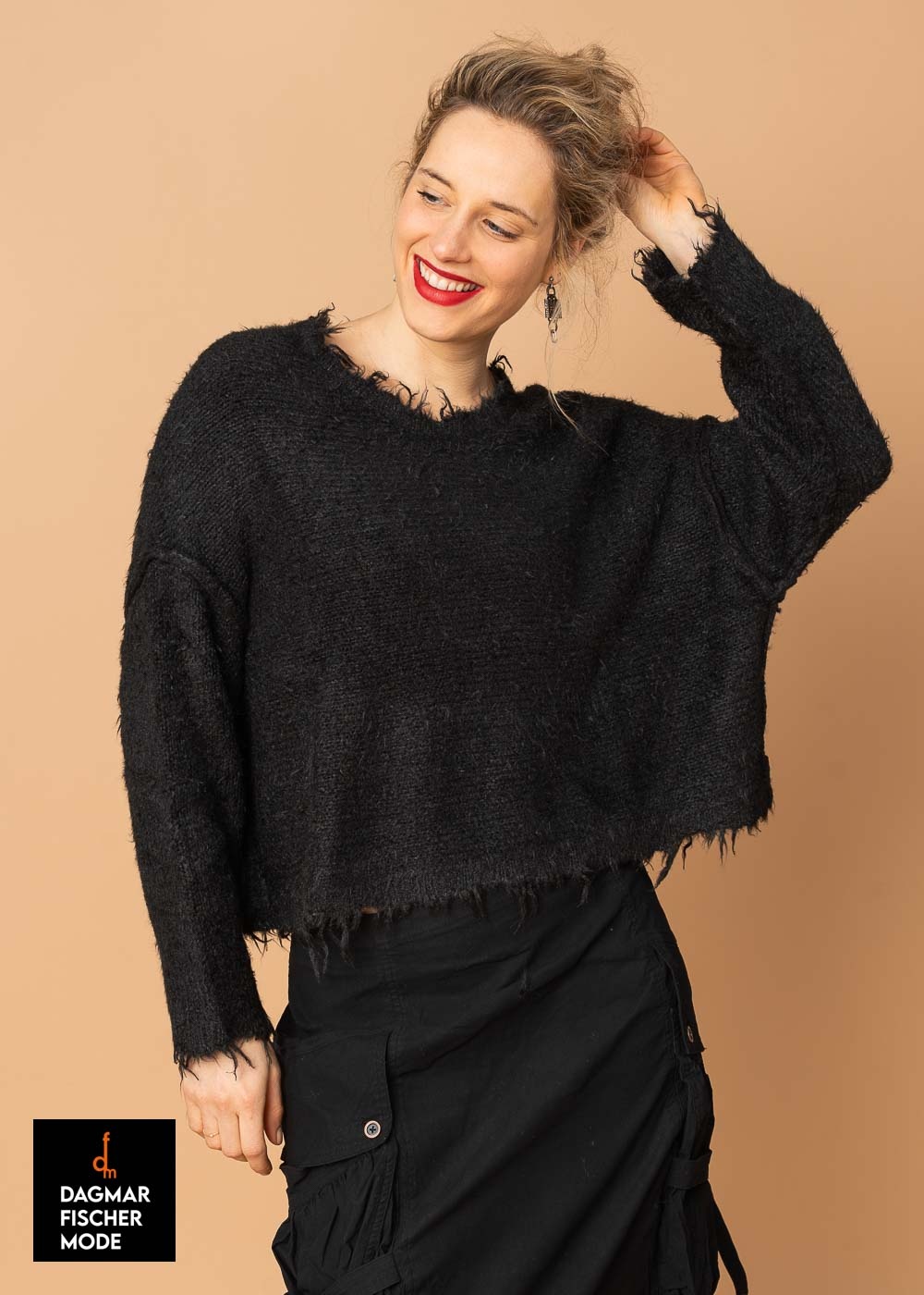Silk knit sweater by RUNDHOLZ DIP in black, seaweed & sky