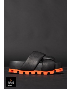 Sandals with soft straps by LOFINA in Gasoline nero / spritz aperol