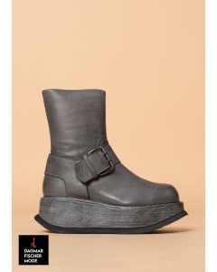 Platform boots with wide buckle by LOFINA in Gasoline inky blue