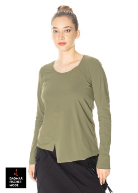 Long sleeve shirt by ELLi in black, green & taupe