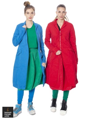 Long coat by RUNDHOLZ DIP in blue, aqua & red