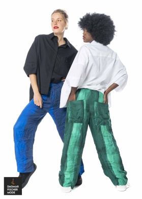 Thin viscose trousers by RUNDHOLZ DIP in blue print, green print & red print