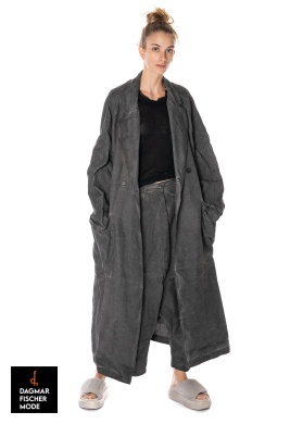 Long linen coat by RUNDHOLZ in coal cloud