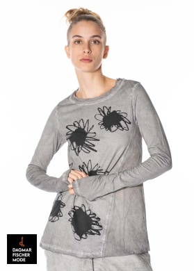 Long sleeve shirt with flock print by RUNDHOLZ DIP in in charcoal 70% flock cloud & white print