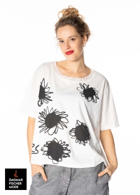Oversize shirt with flock print by RUNDHOLZ DIP in in charcoal 70% flock cloud & white print