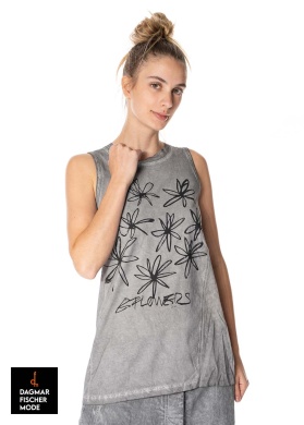 Top with flock print by RUNDHOLZ DIP in in charcoal 70% flock cloud & white print