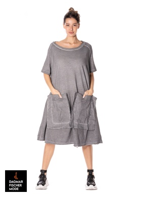 Cotton dress with sophisticated pockets by RUNDHOLZ DIP in black & charcoal 70% cloud