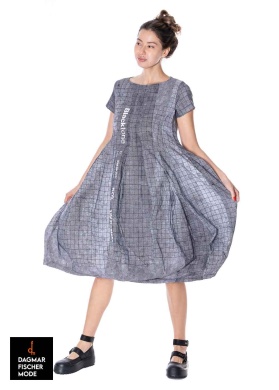 Tulip-shaped dress by RUNDHOLZ BLACK LABEL in placed black print & placed grey print
