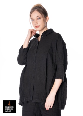 Oversize linen blouse by RUNDHOLZ BLACK LABEL in black, grey & azur