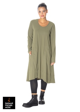 Thin A-line dress by ELLI in black, green & taupe