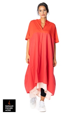 Casual double layer dress by KnitKnit in nero/beige & rosso/rosa