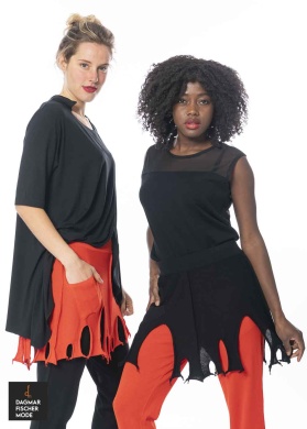 Short skirt with cut out hem by PHILOMENA CHRIST in black & red
