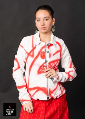 Denim jacket by RUNDHOLZ in graffiti ketchup
