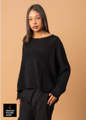 Leichter Grobstrickpulli von RUNDHOLZ in black, navy & ketchup