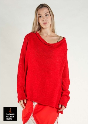 Short chunky knit sweater by RUNDHOLZ in black, navy & ketchup