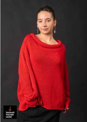 Kurzer Grobstrickpulli von RUNDHOLZ in black, navy & ketchup