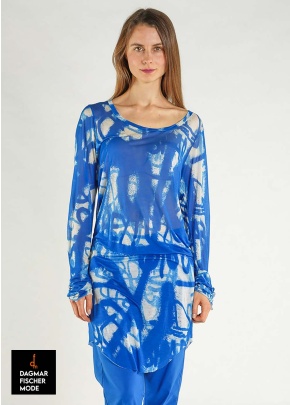 Transluzentes Shirt mit Allover-Print von RUNDHOLZ in black print, electric print & ketchup print